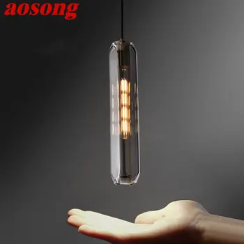 Модерни медни висящи лампи AOSONG LED Simply Creative Crystal опушен-сив окачен лампа за дома прикроватной нощни шкафчета в спалнята