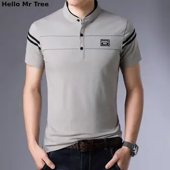 Мъжка тениска с малък шал яка подпора, памучен риза райе с букви, къс ръкав, летни мъжки дрехи, бизнес и ежедневни потници