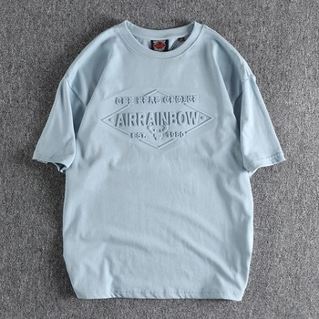 Мъжка тениска с обемни релефни под формата на оленьего букви, къс ръкав, выстиранный памук, удобен безплатна версия леггинсов