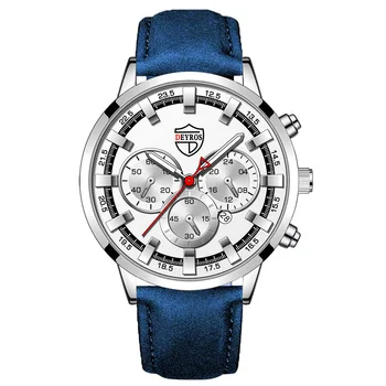 Мъжки часовник 2023 DEYROS, модерен мъжки кожена бизнес календар, фалшиви трехглазые светещи кварцов часовник Relogio Masculino