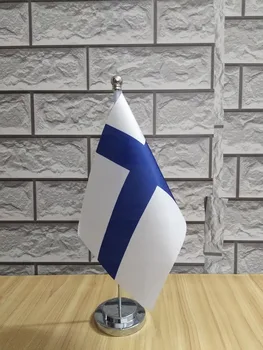 Настолен флаг Финландия и златен пилон/silver пилон за украса/подписване/на преговорите 14*21 см, безплатна доставка