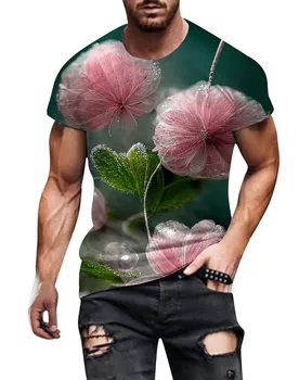 Нова Ежедневни тениска с красива флорална принтом и 3D-принтом за мъже и Жени, Ежедневни тениска в хавайски стил за почивка на плажа