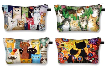 Нова косметичка с принтом хубава котка, женски козметични чанти с анимационни Коте, козметични чанти за момичета, Чанта за съхранение, Забавна котешка косметичка за cosplay