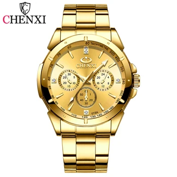 Нови Мъжки часовник CHENXI с луксозен златист циферблат, модерни кварцови часовници, мъжки водоустойчив бизнес на Часовника от неръждаема Стомана, Мъжки ръчен Часовник