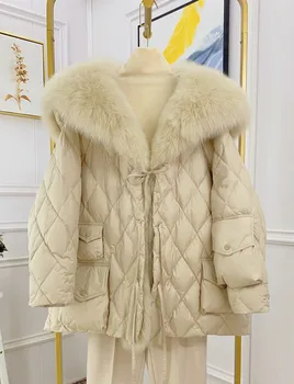 Новост зимата 2022, дамски модни кожа яке-пуховик dd с голям кожа яка, топло палто ветрозащитное