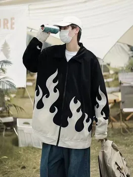 Огненият лоскутная хип-хоп контрастная вельветовая яке Y2k, градинска дрехи, палта, мъжки и Дамски hoody джоб с дълъг ръкав, Модни връхни дрехи