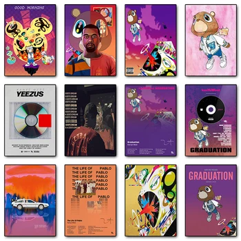 Плакат на Kanye West, обложки на музикални албуми, плакати рап-певец и щампи, живопис върху платно, стенно изкуство, живопис за бара, кафене, домашен декор
