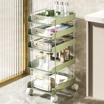 Пластмасова Луксозна Кухненска количка от пода до тавана, Подвижни рафтове за съхранение на тоалетни, Многофункционална стойка за съхранение на закуски, Кухненски мебели
