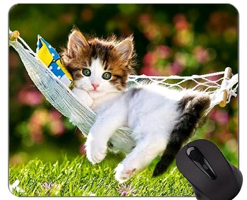Подложка за мишка с прошитым ръба, хамак, китен, скъпа котка, трева, аксесоари за домашния офис, компютърни подложки за мишки