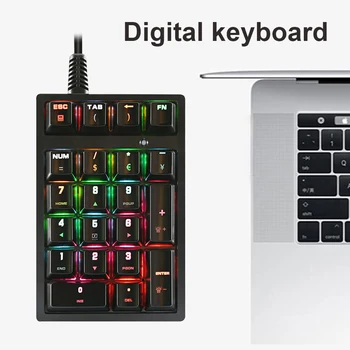 Портативна цифрова клавиатура с 21 клавиша RGB подсветка, ергономична мини цифров счетоводна клавиатура, дигитален панел за лаптоп USB-жичен на цифровия панел