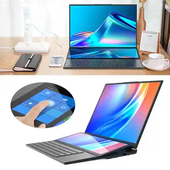 Преносим компютър със сензорен екран, 16 инча, 14 инча двухэкранный HD лаптоп с цифрова клавиатура за Win11 за Intel Core I7