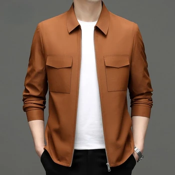 Пролетни мъжки якета 2023, висококачествени мъжки палто с цип с отложным яка, по-големи размери