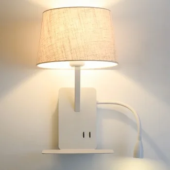 Прост стил с USB ключ, модерни led стенни лампи, нощни лампа за четене, текстилен лампа, желязо стенни аплици, домашно осветление