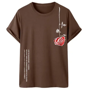 Проста тениска за мъже с принтом рози, обикновена тениска, свободна риза Оверсайз, градинска облекло Harajuku с къс ръкав, ежедневни облекла