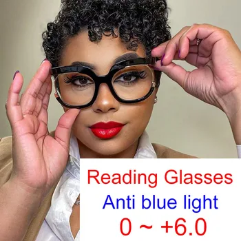 Реколта кръгли очила за четене, дамски очила с голяма рамка със защита от синя светлина, оптични готови очила по рецепта, диоптър от 0 до + 6,0