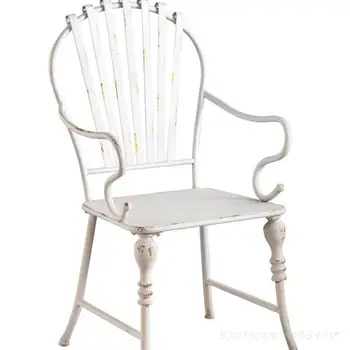 Ретро бял трапезария стол от ковано желязо във френски стил, балкон, кафе-сладкарница, Украса за престой в семейството, Старите Градински стол на открито, Стол