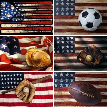 Ръкоделие 5D САМ Диамантена живопис Бейзбол, футбол и американския флаг, диамантена бродерия, пълна с кръгла, квадратна мозайка, кристали