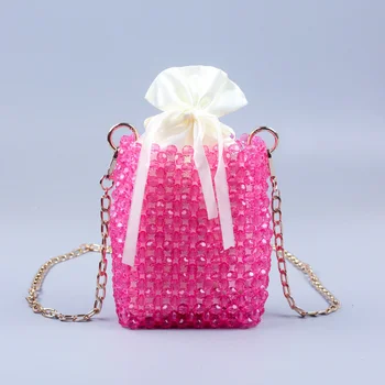 Ръчно изработени чанти с кристали, дамски модни проста чанта на верига, расшитая мъниста, универсални обикновена клатчи за телефон чанта, изработена от мъниста