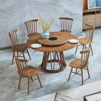 Скандинавските столове Луксозна Кухня с Прибиращ Кръгла маса за хранене от масивно дърво Въртяща се Маса, Хол Проста Мебели за трапезария