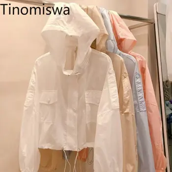 Слънчеви якета Tinomiswa, женски ново записване, тънък дизайн с завязками, обикновена ежедневни модни свободни къси палта, дамски
