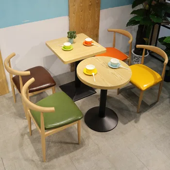 Стол с облегалка, стол, направен от рог, пейка, Прости маса и стол, Ресторант онлайн на известния стол от ковано желязо, имитация на масивно дърво в скандинавски стил