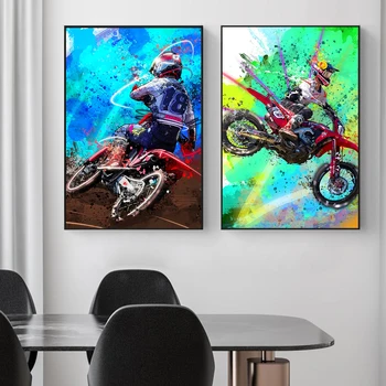 Състезателни мотоциклети, акварел принт на платно, абстрактен спортен плакат с портрет на състезател, стенно художествено изображение за домашен декор на стаята