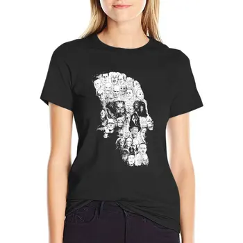 Тениска с черепа, герой от филми на ужасите, потници в големи размери, памучни тениски за жени