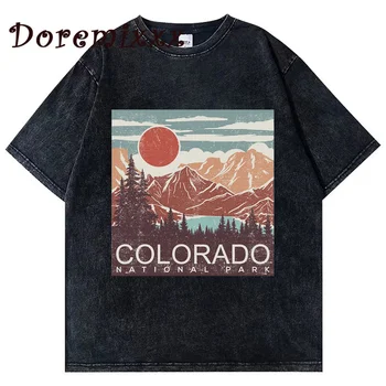 Тениски с изображение, Колорадо, риза в стил Харадзюку, мъжки реколта риза в стил хип-хоп, выстиранная, Оверсайз, градинска дрехи от 100% памук 2023, тениски унисекс