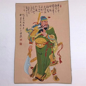 Тханка, Бог на богатството, парчовая бродерия, Гуан Гонг, изискана украса за дома, подходяща украса
