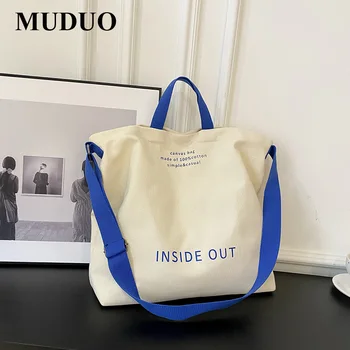 Холщовая чанта MUDUO, дамски новост 2023 г., модни корейската версия на дивата преносим холщовой чанти, ежедневни чанти-месинджър с едно рамо